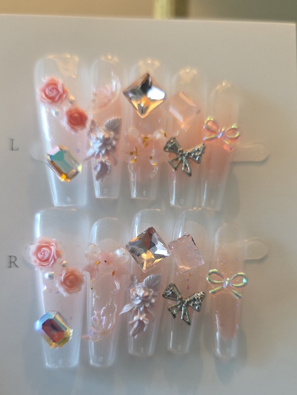 Pink Floral 3D Embellished Press-On Nail Set Size Large